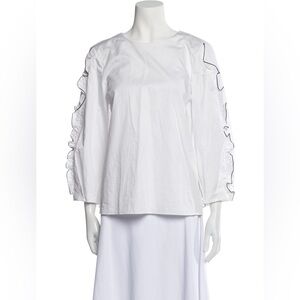 Tibi Ruffle Trim Long Sleeve Blouse